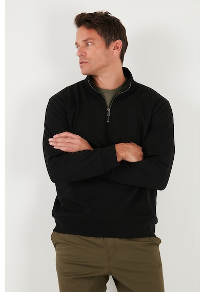 Buratti Pamuklu Regular Fit Yarım Fermuarlı Dik Yaka Erkek Sweat 5905470 Siyah