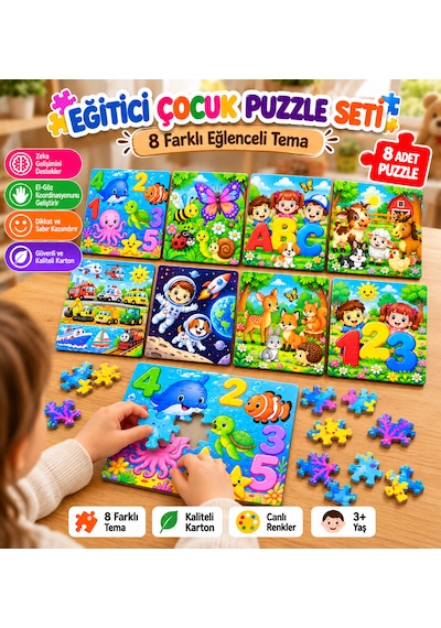 13x18 40 Parçali Eğitici Çocuk Puzzle Seti 8 Farklı Tema 01