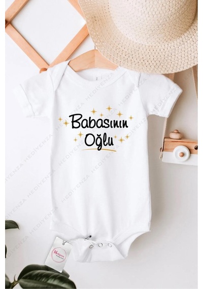 Hediyenza Babasının oğlu Özel Tasarım Bebek Zıbın Pamuklu Çıtçıtlı Body Beyaz
