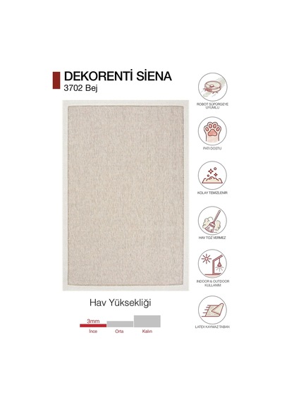 Hoom Rugs Siena 3702 Bej Sade Modern Sisal Halı