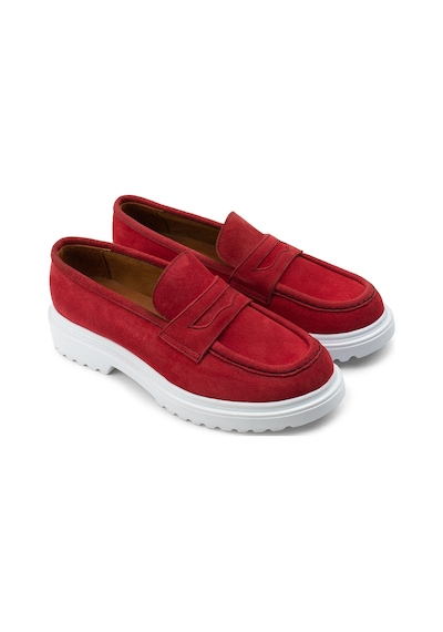 Deery Hakiki Süet Kırmızı Loafer Kadın Ayakkabı - 01903zkrmp01 Kırmızı