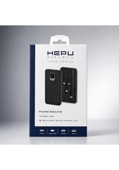 Hp-tp01s Titan Series 10.000 Mah Dahili Entegre Kablolu Hızlı Şarj Powerbank Quick Charge 3.0 Dijital Led Göstergeli Taşınabilir Şarj Cihazı Siyah