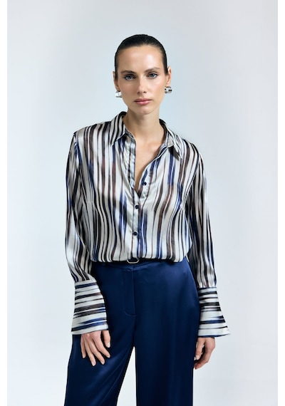 Sateen Desenli Salaş Gömlek - Lacivert-137339