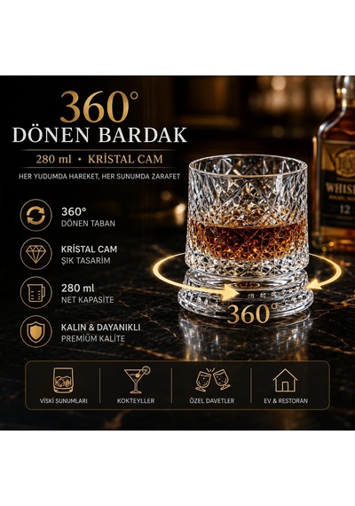 360 Derece Dönen Kristal Cam Bardak 280 Ml