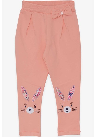 Breeze Kız Bebek Tayt Pantolon Tavşan Nakışlı 9 Ay-3 Yaş, Somon