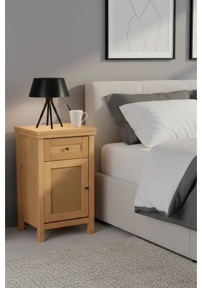 Altea Rattan Detaylı Masif Komodin Ahşap