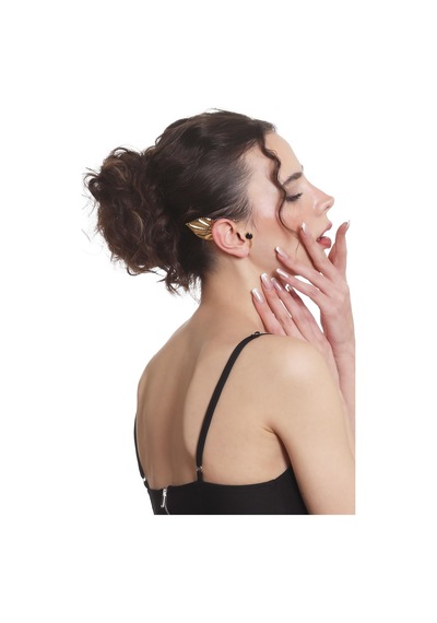Kadın Altın Renk Lak Kaplama Taşlı Yaprak Stilizesi Sağ Kulak Earcuff & Kıkırdak Küpe Çok Renkli
