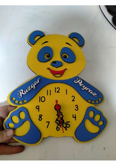 Çocuk Odası Sevimli Ayıcık Duvar Saati Renk Ve İsim Secenekli -23 Renkli