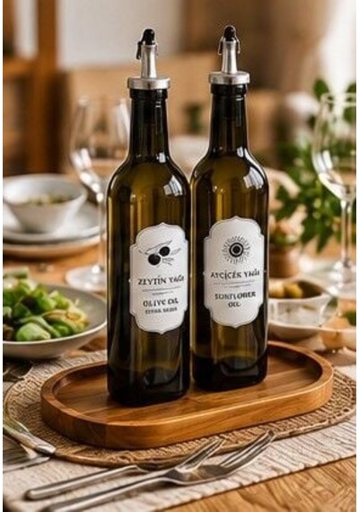 750 Ml Yağlık Seti 2 Yağlık+ 1 Altlık Amber