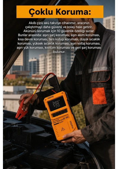 Exenar - Turuncu - Akıllı Akü Takviye Cihazı Hava Kompresörü 150psı Jump Starter 10000mah Mah 4in1 Marş Ve Hava Pompası