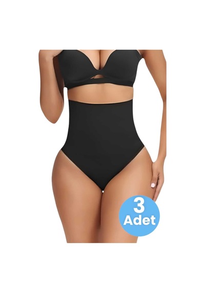 Uniquetrenders Kadın Dikişsiz Yüksek Bel Karın Toparlayıcı String Korse 3'lü Set Siyah