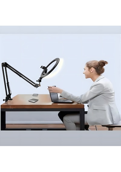 Smaylıng Masa Tipi 10 İnç Ring Light Halka Işık + Kelepçeli Kol Ayak + Telefon Tutucu 3 Mod 10 Kademe Led Işık