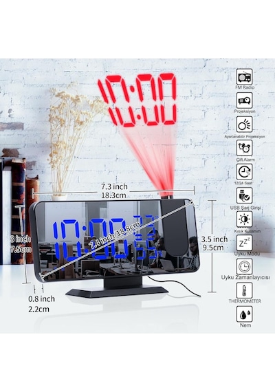 Dailytech Çok Fonksiyonlu Masaüstü Saat (Fm Radio Alarm Projeksiy