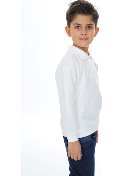 Toontoy Kids Toontoy Erkek Çocuk Baskılı Polo Yaka Düğmeli Uzun Kollu Tişört Ekru