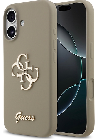 Apple Uyumlu iPhone 17 Kılıf Guess Lisanslı Grained Yazı Logolu Kapak Kahverengi Kahverengi