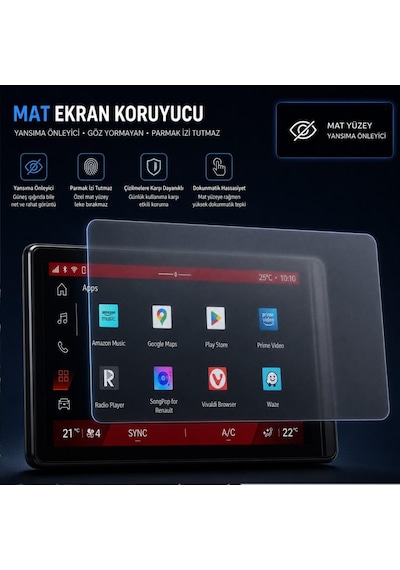Renault Boreal 10 İnç İle Uyumlu Mat Ekran Koruyucu Multimedya Parmak İzi Bırakmayan Yansıma Ve Parlama Önleyici Koruma, 9h Kırılmaz Esnek Nano Cam