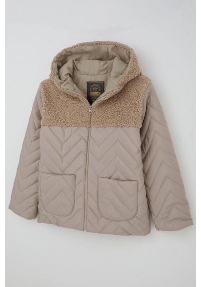 Reycan Erkek Çocuk Kapitone Mont Fermuarlı Peluş Detaylı 5-8 Yaş, Taş Taş