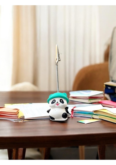 Şapkalı Kawaii Sevimli Panda Fotoğraf Ve Not Tutucu - Ofis Masa Not Tutacağı Turkuaz