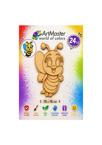 Ahşap Boyama Arı 24 Adet 10x15cm Boyama Böcek Figürleri Etkinlik Çoçuk Gelişim Motor Beceri Kreş Anasınıfı