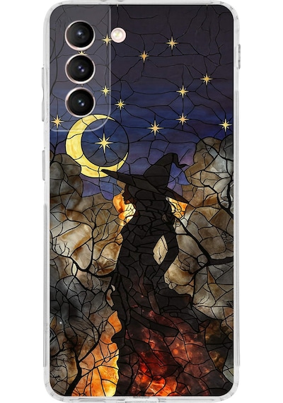 Printify Samsung Galaxy S21 Fe İle Uyumlu Vitray Cadı Saati Tasarımlı Şeffaf Silikon Kılıf Şeffaf
