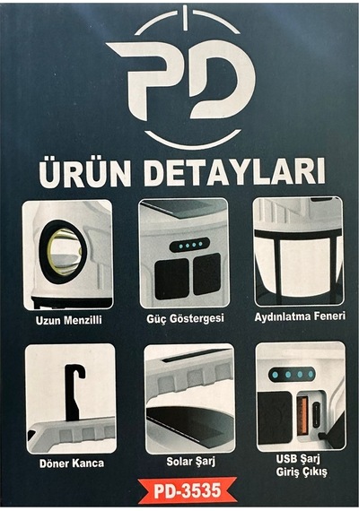 Powerdex Pd-3535 Çift Işıklı Solar Şarjlı Kamp Lambası Beyaz