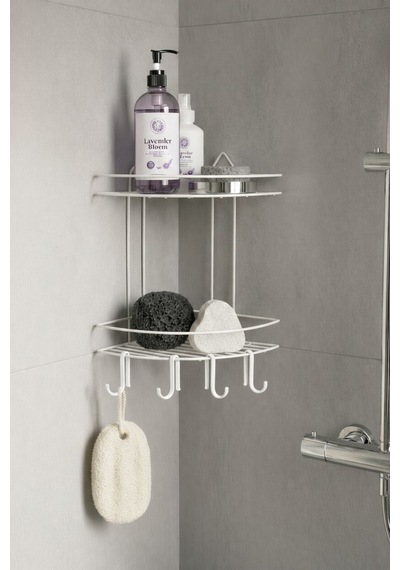 Sas Haus Banyo Köşe Rafı Askılı Duş Organizeri Ve Şampuanlık 2 Katlı Beyaz Ek-02 Beyaz