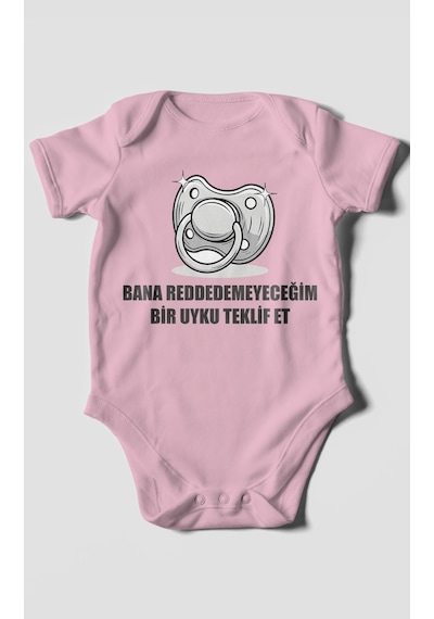Bana Reddedemeyeceğim Bir Uyku Teklif Et Baskılı Bebek Zıbını Çıtçıtlı Body 8 Renk %100 Pamuk Kısa Kol Koyu Pembe