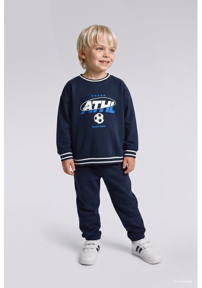 Defacto Oversize Futbol Baskılı Kalın Sweatshirt Erkek Bebek I0652a526cwnv256 Lacivert-nv256