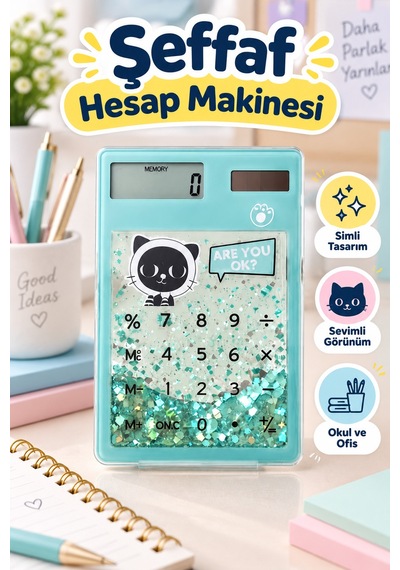 Şeffaf Hesap Makinesi - Sevimli Simli Tasarım Çok Renkli