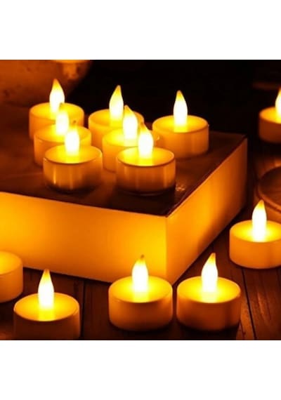 Ledli Mum Tealight Işıklı Dumansız Sarı Alevli Led Mum P 12 Adet