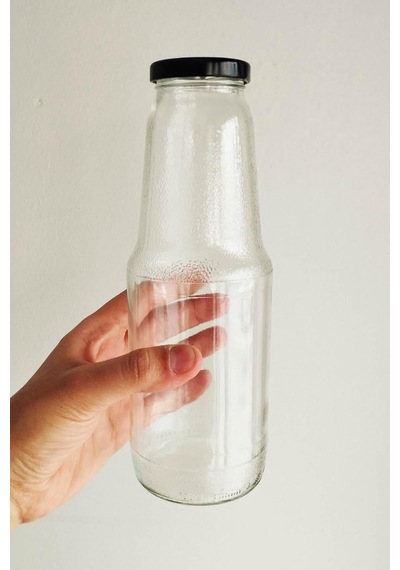 1000 Ml Şeffaf Meyve Suyu Şişesi, Meşrubat, Limonata Şişesi Metal Kapaklı 1000 Cc Boş Cam Şişe Siyah