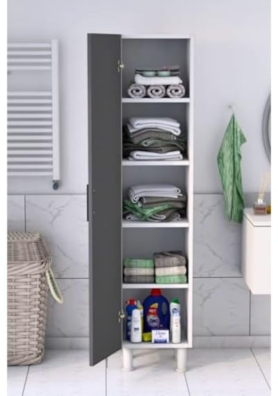 5 Raflı Banyo Boy Dolabı Beyaz Antrasit Çok Renkli
