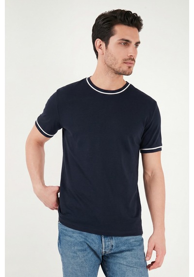 Buratti Pamuklu Bisiklet Yaka Kontrast Şeritli T Shirt Erkek T Shirt 5904034 İndigo