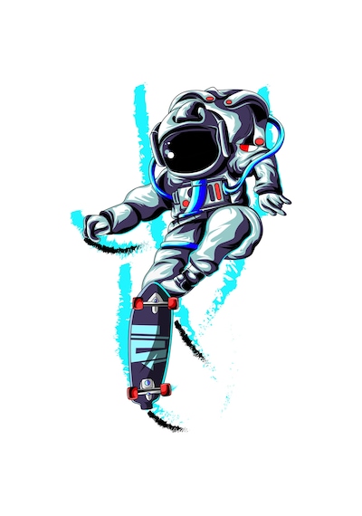 Paybuy Erkek Oversize Tişört Kaykaylı Astronot Baskısı Parlayan İzler Di Beyaz