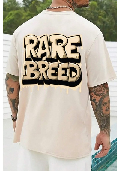 Unisex Rare Breed Baskılı Tasarım Tshirt Bej