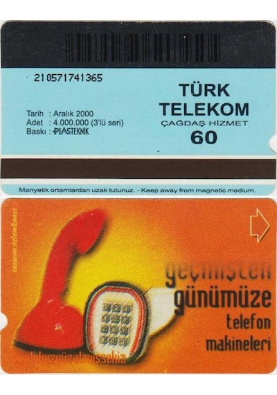 Geçmişten Günümüze Teleon Makineleri Telefon Kartı 60 Kontör Türk Telekom. Aralık 2000