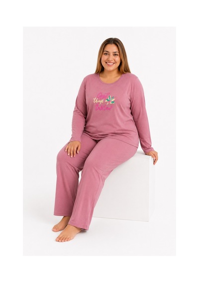Sleeproom Büyük Beden Kadın Mevsimlik Great Things Desen Pembe Pijama Takımı