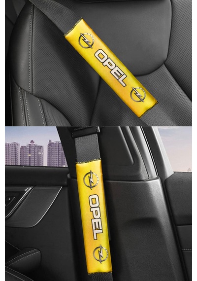 Opel Logolu Sarı Dijital Baskılı Araç Emniyet Kemer Pedi / 2 Li Set Konforlu & Şık Koruma Pedi