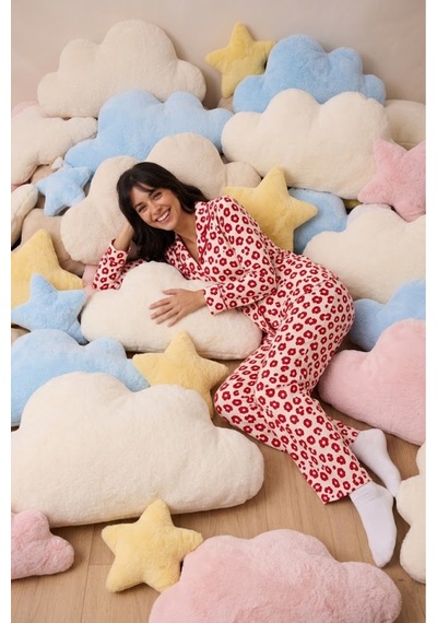 Fit Women Kadın Uzun Kollu Düğmeli Alt Üst Uyku Kırmızı Pijama Takımı