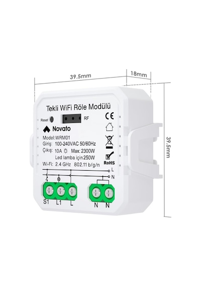 Tuya Uyumlu Tekli Wifi Akıllı Anahtar 10a - 220v Röle - Tek Çıkışlı, Anahtar Girişli, Google Standart