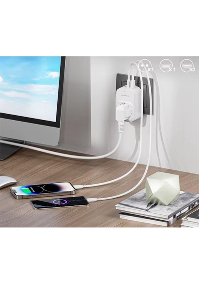 Akım Korumalı Çoklu Priz 1 Usb-a, 2 Usb-c 16a, 3680w, 2.4a Hızlı Şarj, Alev .
