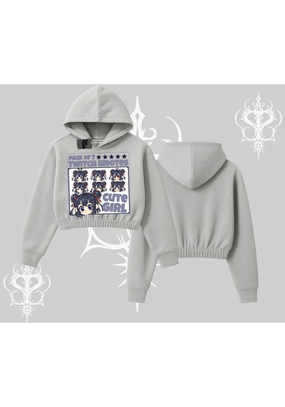 Startmore Kapşonlu Crop Sweatshirt Twitch Emotes Cute Girl Anime Expression Gri