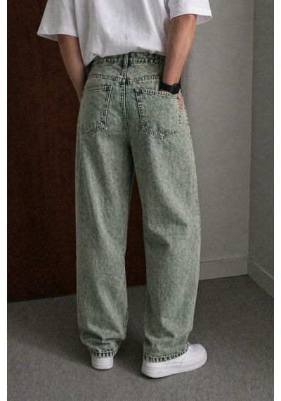 Tarz Cool Erkek Bol Paça Jean Pantolon Rahat Kesim Denim Yeşil
