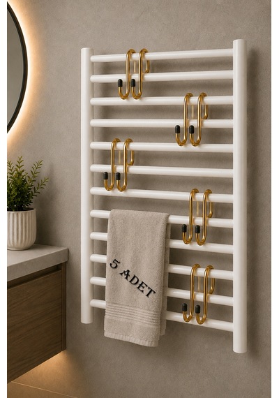 Teknor 5'li Havlupan Askısı Delmeden Takılan Banyo Havlu Askılığı 10x5 Cm Altın