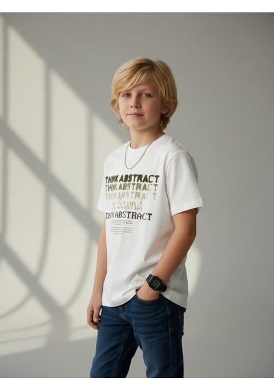 Zekids Erkek Çocuk Baskılı Tasarım T-shirt-16906 Ekru