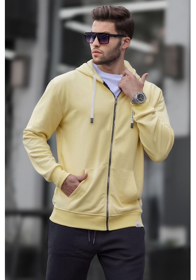 Madmext Sarı Fermuarlı Kapüşonlu Sweatshirt 6161-sarı Sarı