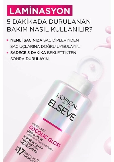 Elseve Glycolic Gloss Mükemmel Parlaklık 3'lü Saç Bakım Seti: Şampuan , Saç Kremi, Laminasyon Bakım