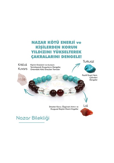 Mystic Energy Doğal Taş Nazar Unisex Tılsım Bilekliği Çok Renkli