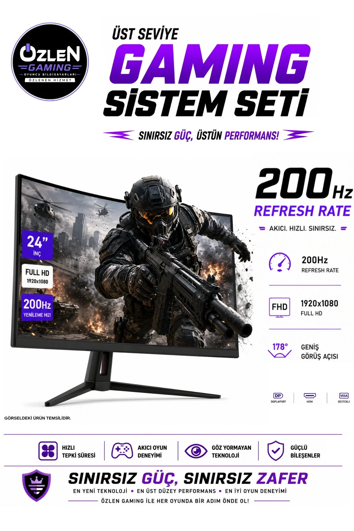 Özlen XL7 OZLN-AMD5-5061-16-500 Reyzen 5 7500F 16 GB 500 GB SSD 16 GB RX 9060 XT 24''W11P FHD Masaüstü Oyuncu Bilgisayarı