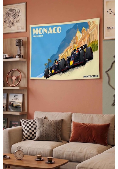 Monaco Grand Prix Formula 1 Yarış Arabaları Dekoratif Duvar Örtüsü Duvar Halısı Beyaz
